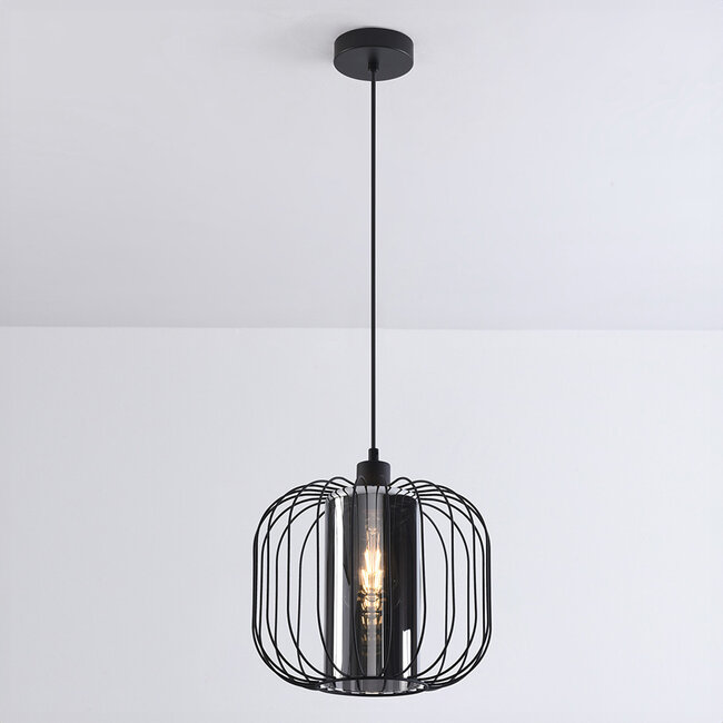 pendant light Dila - smoked glass with metal slats