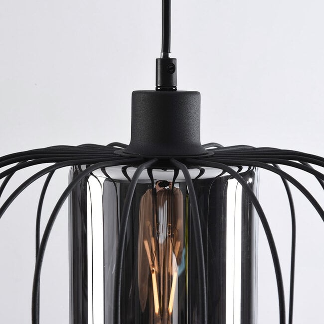 pendant light Dila - smoked glass with metal slats