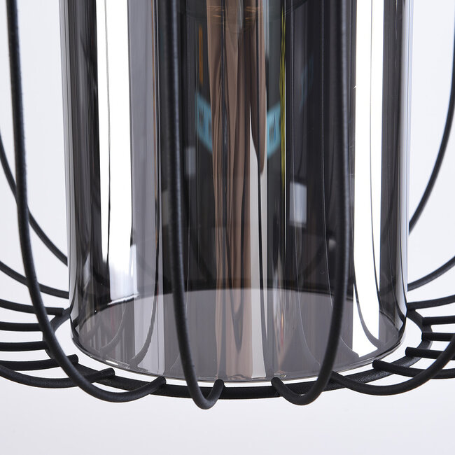 pendant light Dila - smoked glass with metal slats