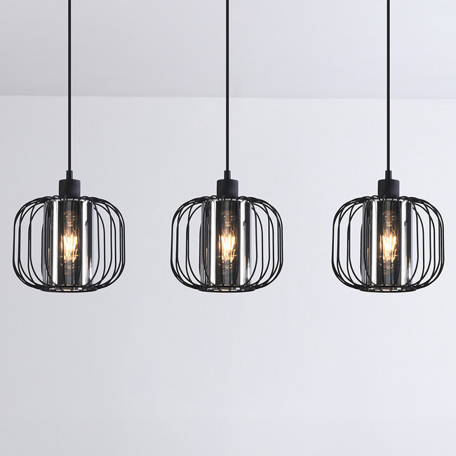 Dilan 3-light pendant light with smoked glass - black