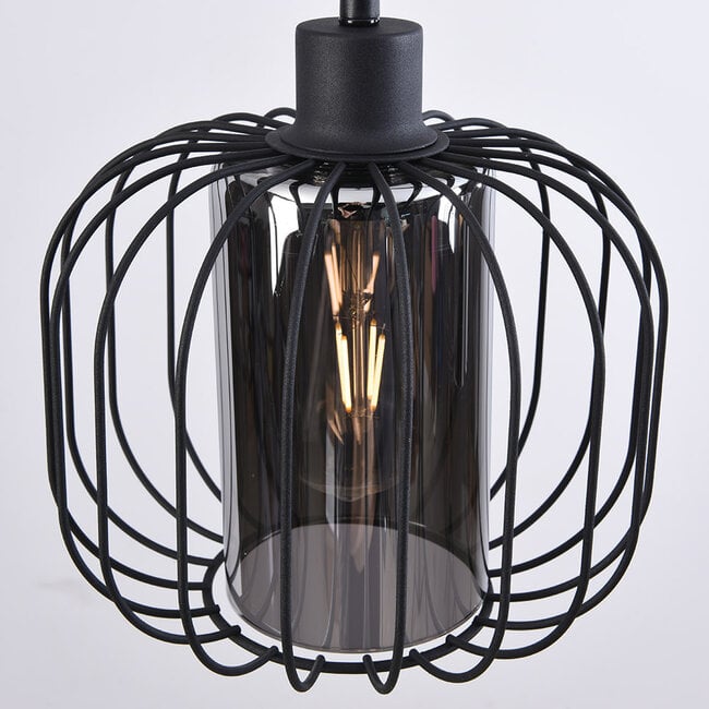 3-light pendant light Dilan - smoked glass with metal slats