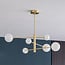 6-light ceiling light Sest - gold with milk-white glass globes