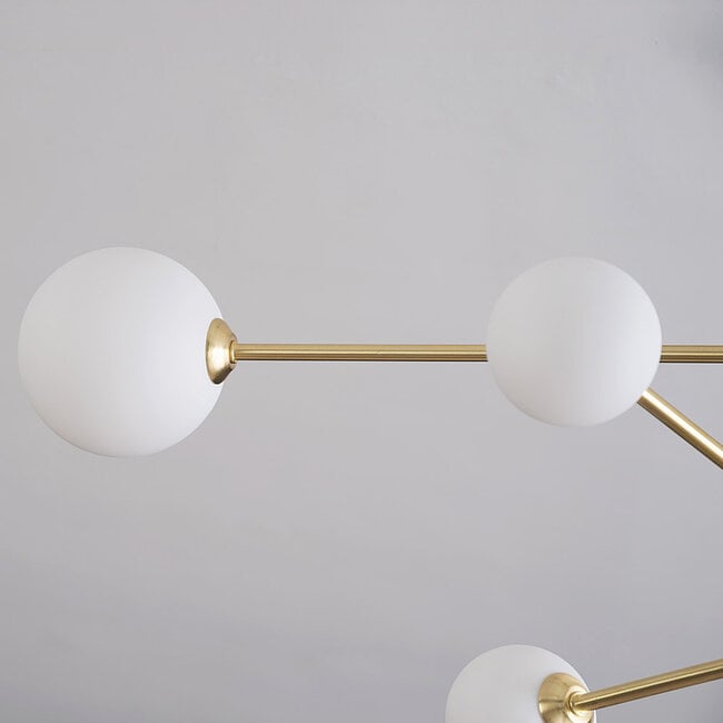 6-light ceiling light Sest - gold with milk-white glass globes