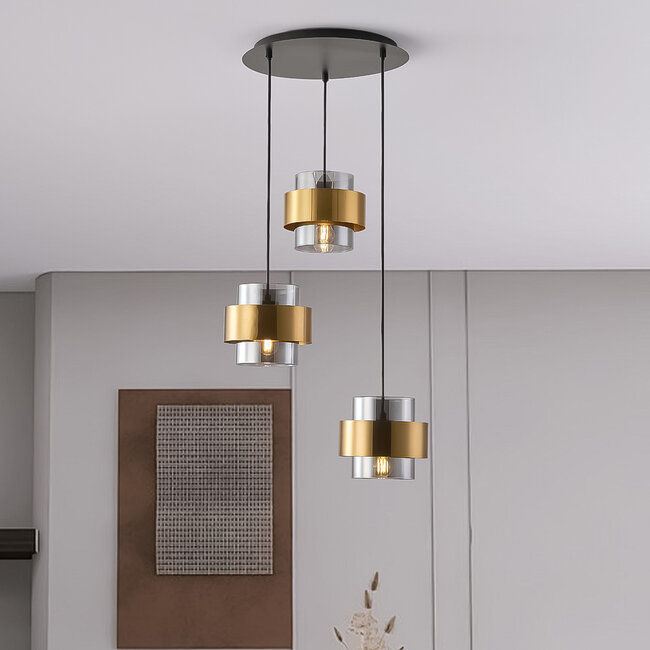 Modern pendant lamp with bronze details, 3-light - Arany