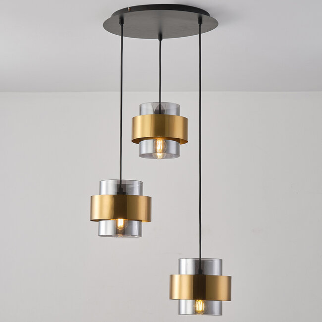 Modern hanging lamp with bronze details, 3-light - Arany