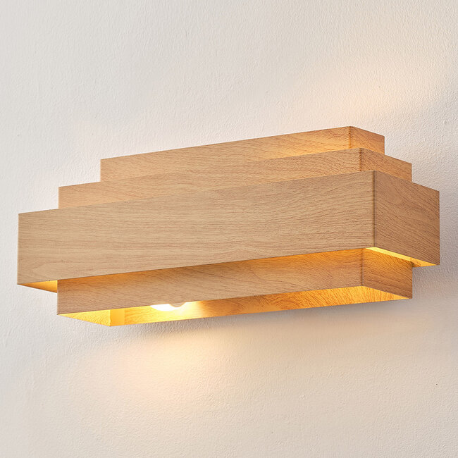 2-bulb modern wall light, wood look - Kayu
