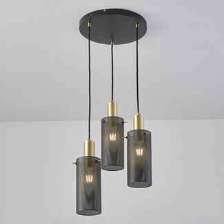 Minimalist pendant light, black/gold 3-bulb - Valji