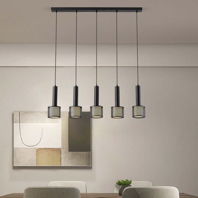 Black industrial hanging lamp, 5-light - Fosco