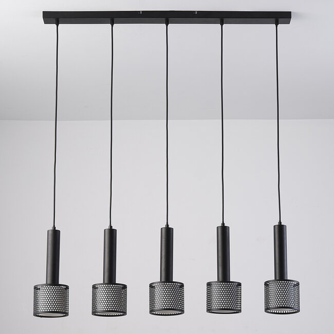 5-light pendant light Fosco - matte black with honeycomb design