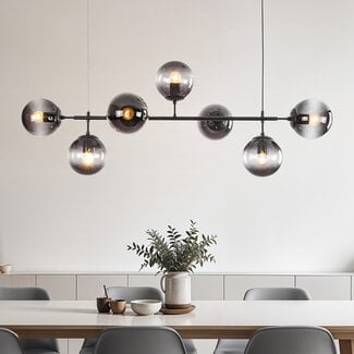 7-light pendant light Hepta - smoked glass and black