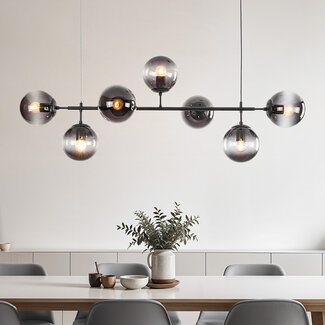 Black pendant light with smoked glass, 7-bulb - Hepta