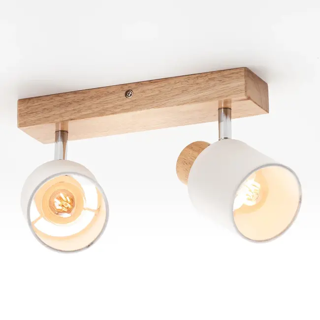 2-light wooden ceiling light Vicky - natural and white