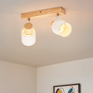 Wood ceiling lamp with 2 spotlights - Vicky