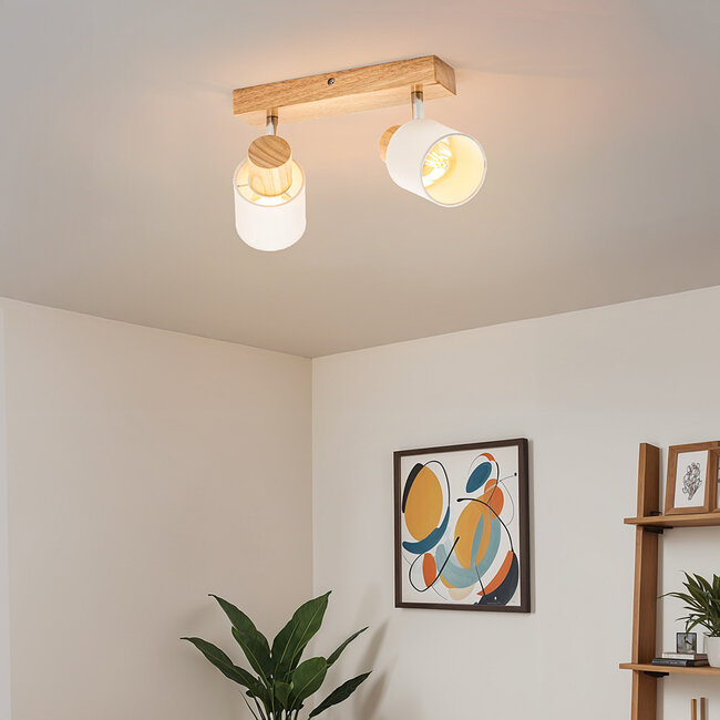 Wood ceiling lamp with 2 spotlights - Vicky