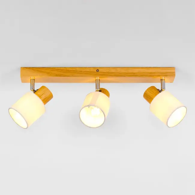 3-light wooden ceiling light Victoria - natural and white