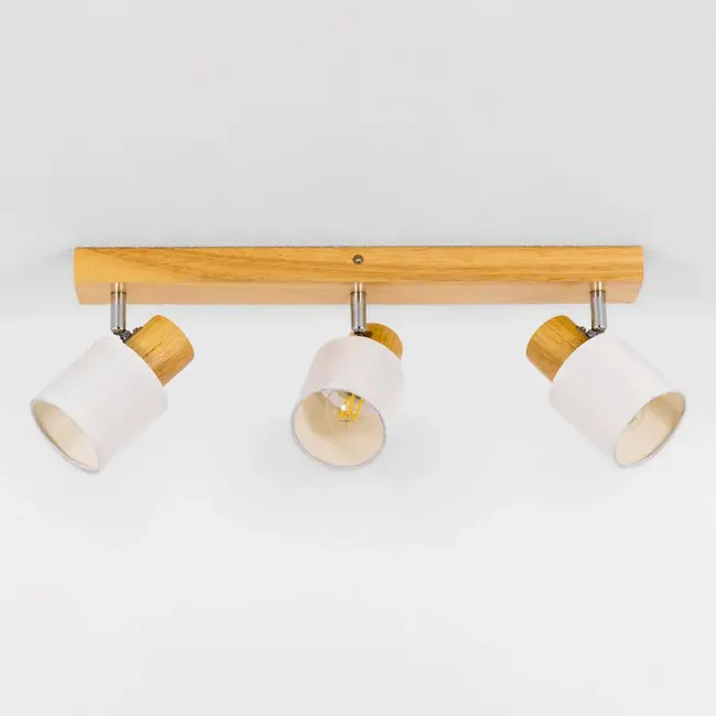 3-light wooden ceiling light Victoria - natural and white