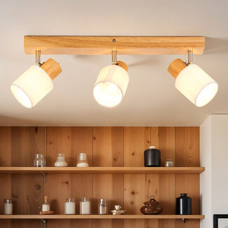 Wood ceiling light with 3 spotlights - Victoria