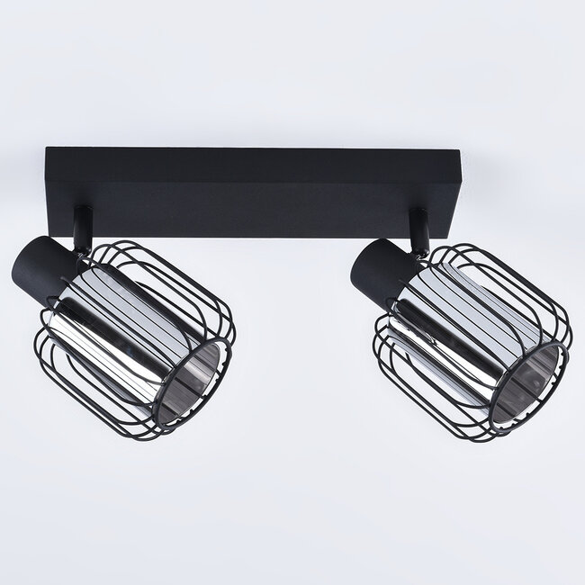 Ceiling lamp with smoked glass and swivelling spotlights, 2-light - Dua
