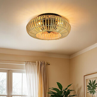 Bamboo ceiling fan with summer/winter function, 4-bulb (E27) - Paco
