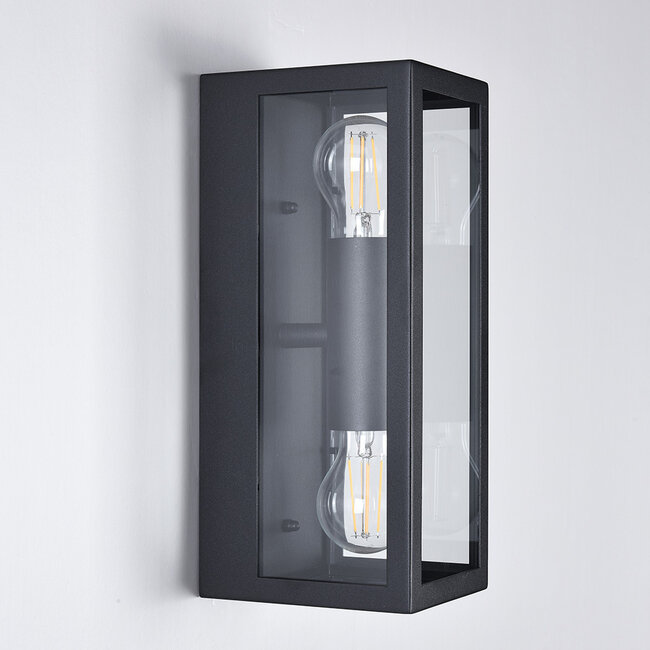 2-light outdoor wall light Diana - black stainless steel with glass
