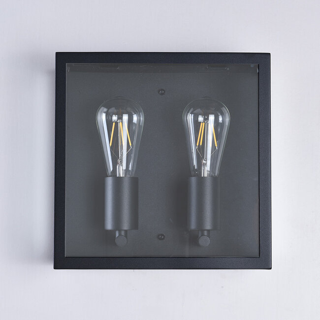 2-light outdoor wall light Gabriella - black stainless steel with glass