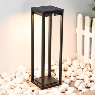 Black freestanding outdoor light with solar power and sensor – Marcello