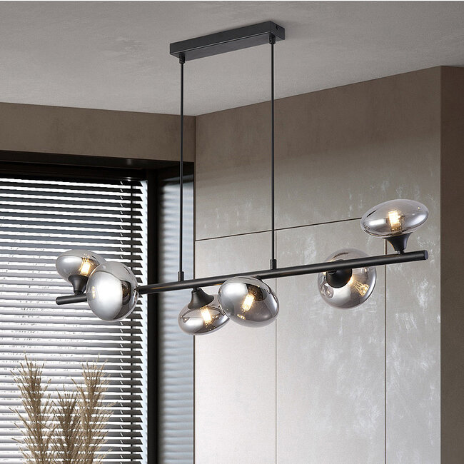 Pendant lamp with smoked glass, 6-light - Ovais
