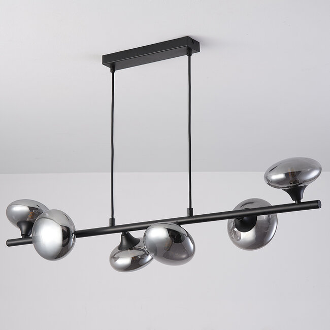 Pendant lamp with smoked glass, 6-light - Ovais