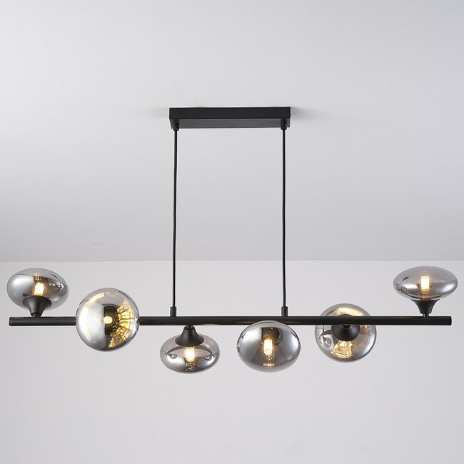 Pendant lamp with smoked glass, 6-light - Ovais