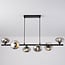 6-light pendant light Ovais - smoked glass and matte black
