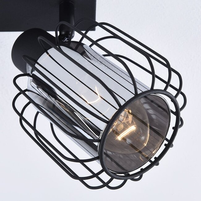 Ceiling light with smoked glass and rotating spotlights, 2-bulb - Dua