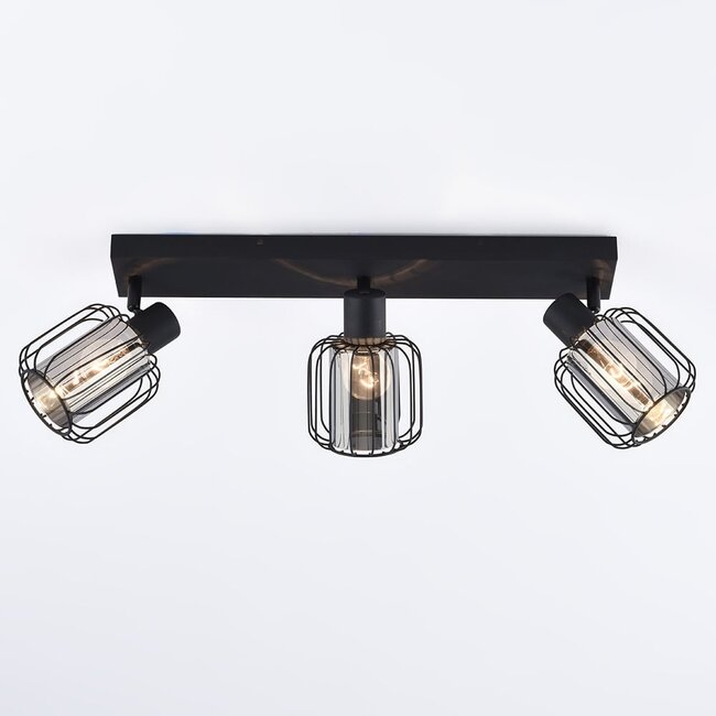 3-light ceiling lamp with smoked glass and swivelling spotlights - Diya