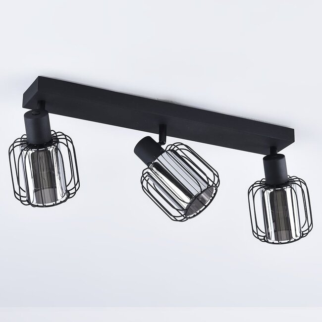 3-light ceiling lamp with smoked glass and swivelling spotlights - Diya