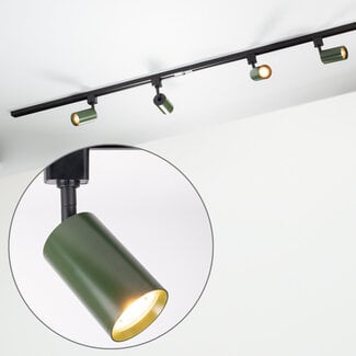 1-phase track system set 1.5 metres with Romain spotlights in olive green