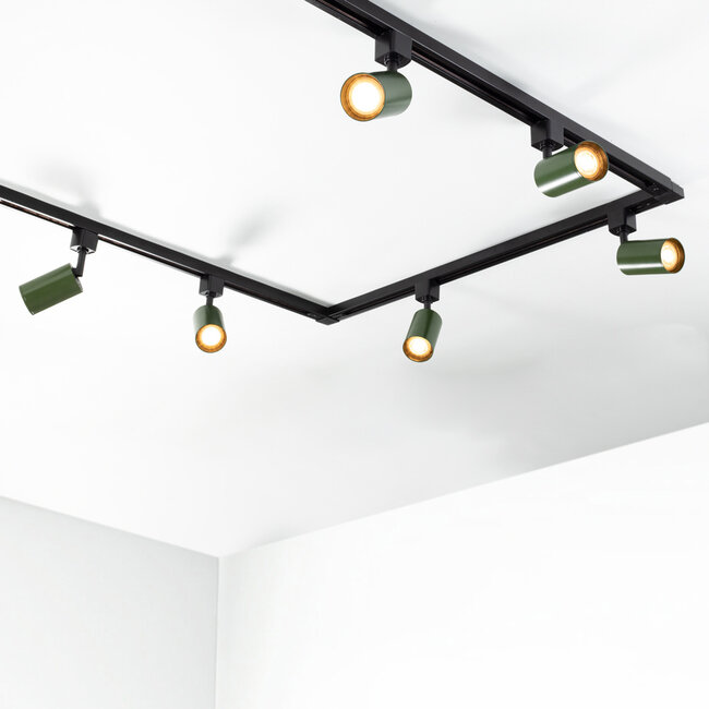 1-phase track system set 1.5 metres with Romain spotlights in olive green