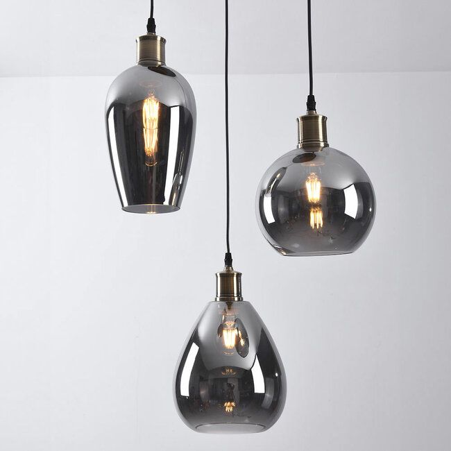 3-light pendant lamp with smoked glass Mirror effect made of smooth glass - Verona