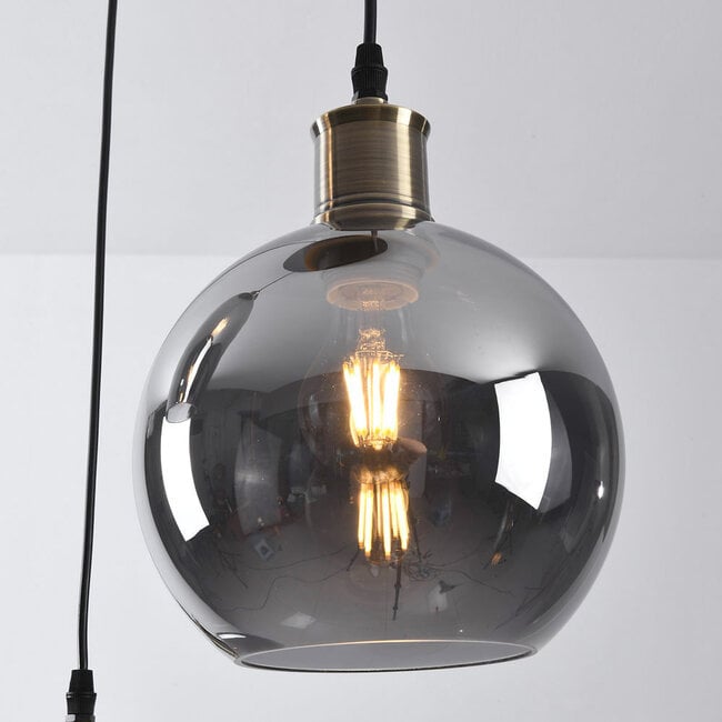 3-light pendant light Verona in smoked glass with mirror effect