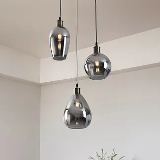 3-light pendant light Verona in smoked glass with mirror effect