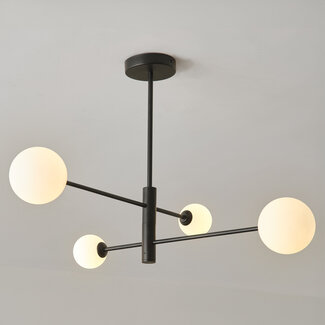 Black ceiling light Stiri with frosted glass, 4-bulb