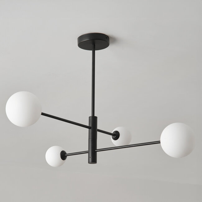 4-light ceiling light Stiri - opal glass and black