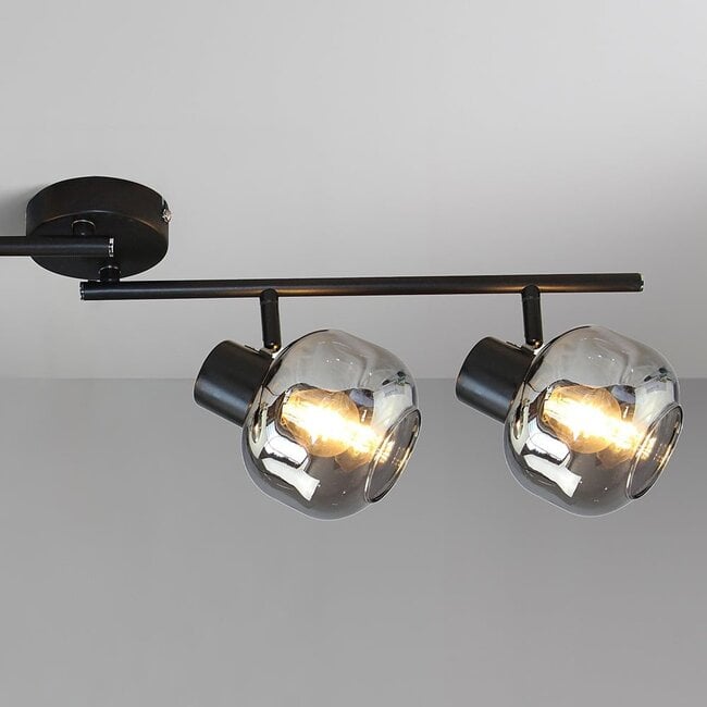 4-light ceiling light Jenthe - black with smoked glass and mirror effect