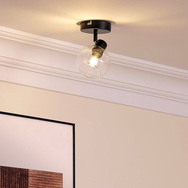 Ceiling lights black with transparent glass, 1-light - Jenthe