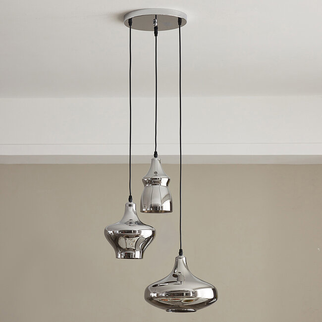 Designer 3-light pendant lamp Bari in chrome glass