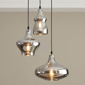 Designer 3-light pendant lamp Bari in chrome glass
