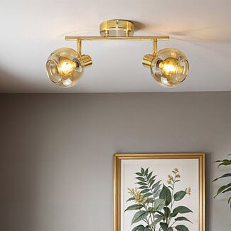 Modern gold ceiling light with amber glass, 2-bulb - Jenthe Modern gold ceiling light with amber glass, 2-bulb - Jenthe