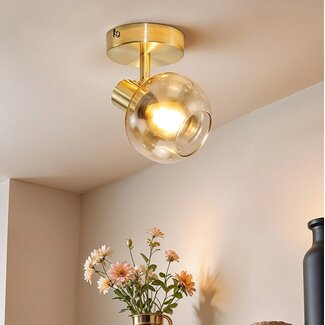 Ceiling light gold with Amber glass, 1-light - Jenthe