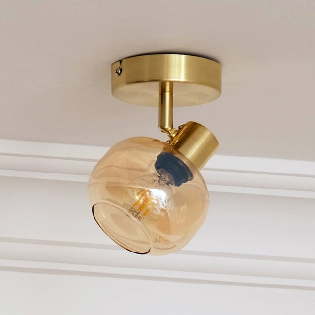 Ceiling light Gold with Amber glass, 1-light - Jenthe