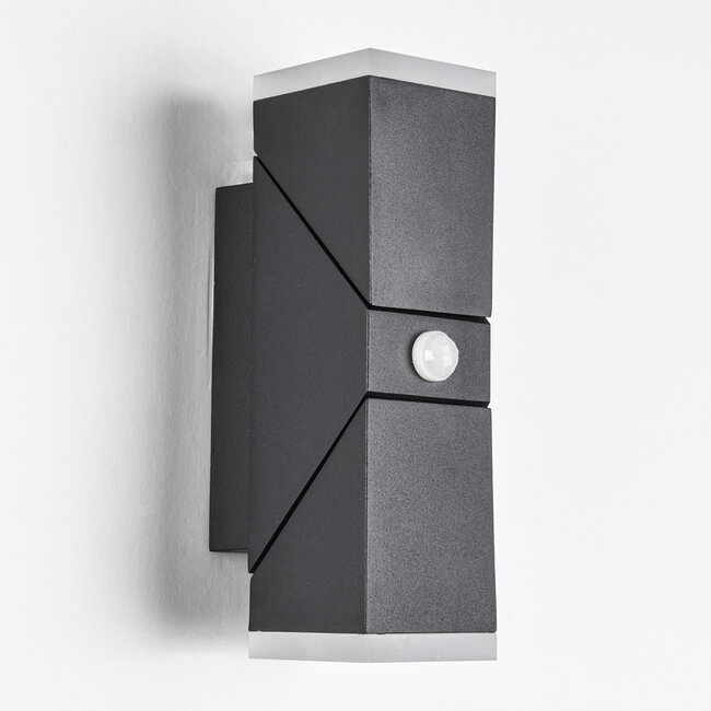 2-light adjustable outdoor wall lamp Michael with sensor - black with integrated LED
