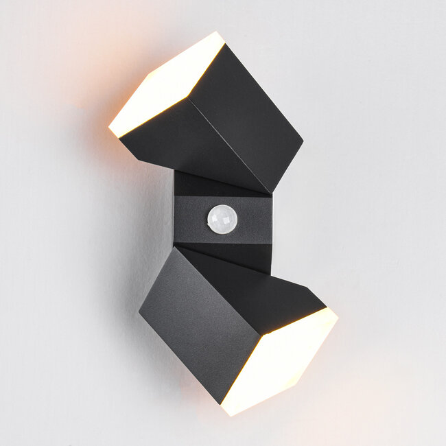 Adjustable wall lamp Michael 2-light with sensor - black