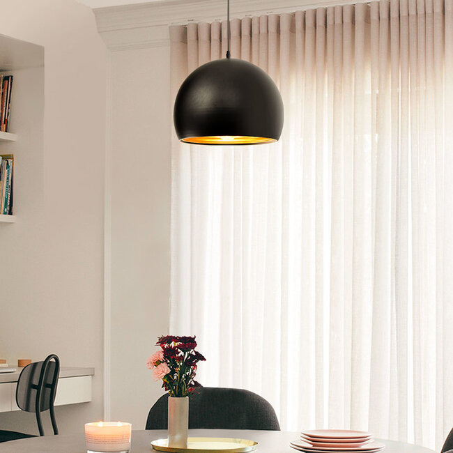 Modern round pendant lamp in black with gold 20cm - Goldy